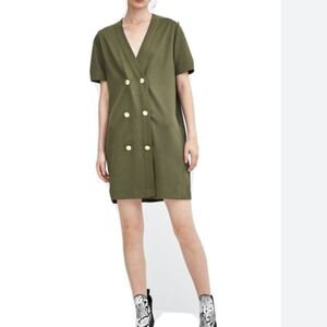 Zara Olive Green Double-Breasted Mini Dress